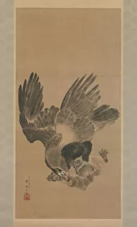 Ink And Colour On Paper Collection: Eagle Attacking a Monkey, 1885. Creator: Kawanabe Kyosai
