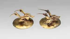 Ibis Prints: Ear Ornaments with Ibis, A. D. 1200 / 1450. Creator: Unknown