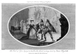 Wooding Prints: The Earl of Essex laying his hand on his sword on being struck by Queen Elizabeth