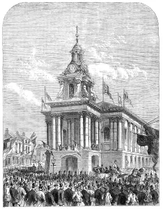 Earl de Grey and Ripon going from the Townhall at Burslem to open the Wedgwood Institute, 1869. Creator: Unknown