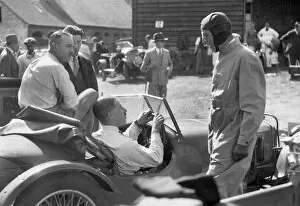 Chatting Gallery: Earl Howe beside a Riley 9 Brooklands at the MAC Shelsley Walsh Hillclimb, Worcestershire, c1930s