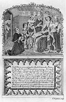 Images Dated 5th May 2010: Earl Rivers presents his book to King Edward IV, c1477 (late 18th or early 19th century(?))