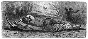Early 19th century coal miner working a narrow seam, c1868