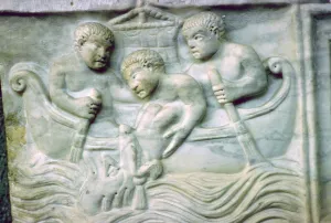 Vatican Prints: Early Christian depiction of Jonah and the Whale on a sarcophagus, 4th century