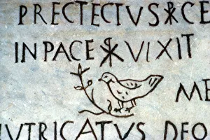 Detail of early Christian funerary inscription from the Catacombs of Rome, c3rd century Detail of early Christian funerary inscription from the Catacombs of Rome, c3rd century