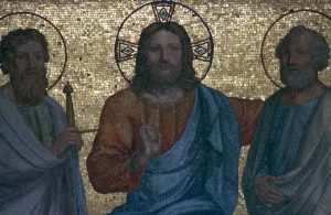 Early Christian mosaic of Christ with the Saints Paul and Peter, 1st century