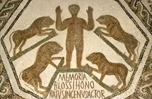 Early Christian / Roman mosaic of Christian attacked by lions, c1st-2nd century