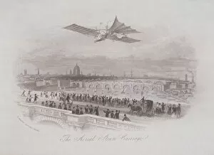 Waterloo Bridge Gallery: Early flying machine passing over London, c1843