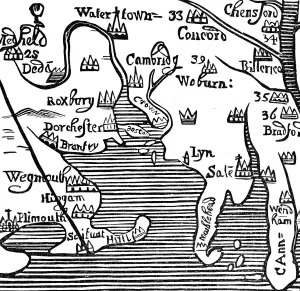 North America Prints: Early map of Massachusetts Bay, USA