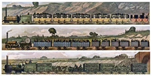 Early railway Coaches, the Liverpool and Manchester Railway, England, 1831, (c1900-1920)