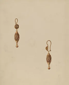 Drop Earrings Prints: Earring, c. 1936. Creator: Bertha Semple