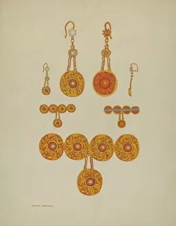 Earrings Gallery: Earrings and Brooch, c. 1937. Creator: Tulita Westfall