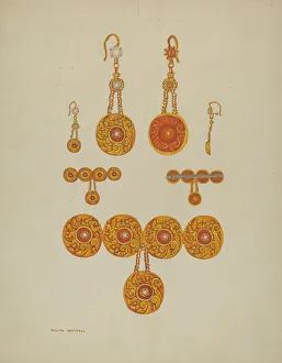 Earrings and Brooch, c. 1937. Creator: Tulita Westfall