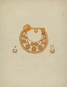 Watercolor And Graphite On Paper Collection: Earrings, c. 1937. Creator: Tulita Westfall