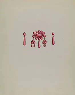 Drop Earrings Prints: Earrings and Pendant, c. 1936. Creator: Charles Enjoian