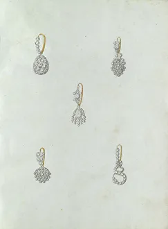 Carl Friedrich Barthel Prints: Five earrings, the last one with snake, c.1800-c.1810. Creator: Carl Friedrich Bärthel