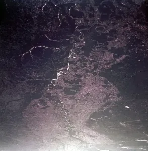 River Mississippi Prints: Earth from space - the Mississippi River in Louisiana, USA, c1980s. Creator: NASA