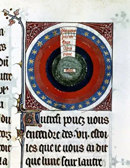 Metz Prints: Earth surrounded by Water, Air, Fire, the planets and stars, 13th century