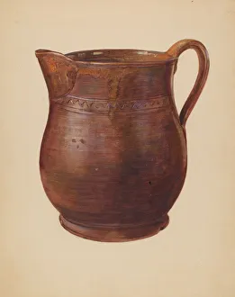 Lowry Mina Prints: Earthenware Pitcher, c. 1940. Creator: Mina Lowry