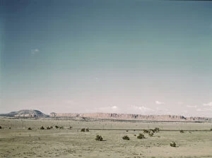 Direction Gallery: East bound track of the Santa Fe R.R. across desert country near South Chaves, New Mexico, 1943