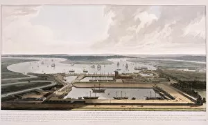 Wharf Gallery: East India Docks, Poplar, London, 1808. Artist: William Daniell