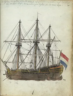 Vereenigde Oostindische Compagnie Prints: East Indiaman at anchor, 1785. Creator: Jan Brandes