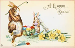 Easter card with a golfing theme, British, 1924
