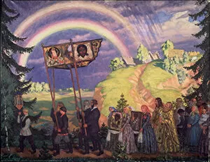 Easter procession, 1915. Artist: Kustodiev, Boris Michaylovich (1878-1927)
