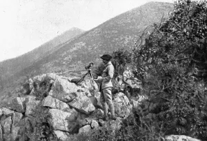 On the Eastern Front; An artillery observer in a position captured... 1917. Creator: Unknown