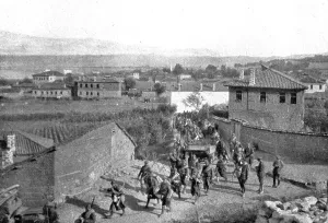 Zouaves Prints: On the Eastern Front; Our Zouaves cross Pogradec