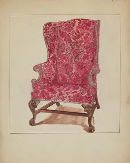 Woodcarving Prints: Easy Chair, 1935/1942. Creator: Florence Neal