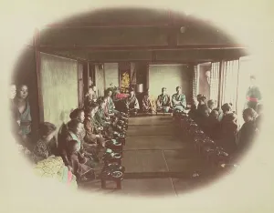 Vignette Prints: Eating at Home, 1870s-1890s. Creator: Kusakabe Kimbei