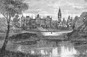 Waterhouse Alfred Prints: Eaton Hall, Cheshire - View of the Hall and the Lake, 1886. Creator: Unknown