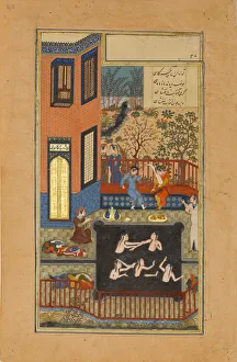 Script Prints: The Eavesdropper, Folio 47r from a Haft Paikar (Seven Portraits) of the Khamsa... ca