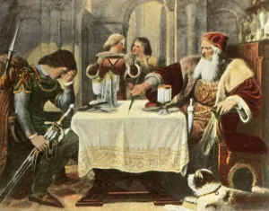 Count Of Prints: Eberhard cuts in half the tablecloth between himself and his son Ulrich, 1377, (1936)