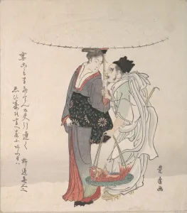 Toyohiro Utagawa Prints: Ebisu and Benten Walking in the Snow. Creator: Utagawa Toyohiro