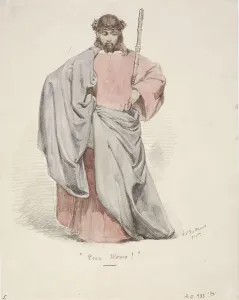 Behold The Man Prints: Ecce Homo. Christ wearing a crown of thorns wearing a red suit and a blue cloak