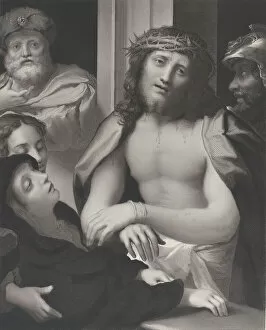 Correggio Collection: Ecce Homo, with Pontius Pilate behind him at left, the Virgin fainting at lower left