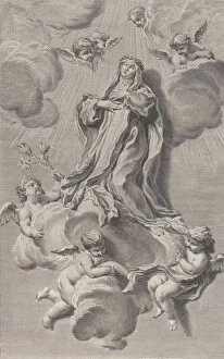 Saint Catherine Gallery: The Ecstasy of Saint Catherine of Siena, kneeling on a cloud carried by angels, one of