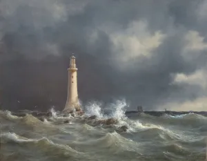 Stormclouds Prints: Eddystone Lighthouse, 1846. Creator: Anton Melbye