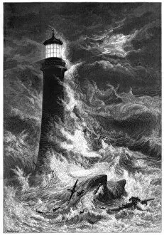 Eddystone Lighthouse Gallery: Eddystone Lighthouse, 19th century