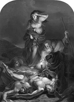 Edith finding the Body of Harold, (1834).Artist: E Whitfield Edith finding the Body of Harold, (1834).Artist: E Whitfield