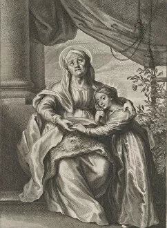 Cornelis Gallery: The education of the Virgin, with Saint Anne seated on a bench looking upwards