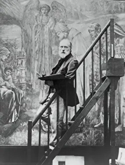 Sir Edward Coley Prints: Edward Burne-Jones at work on the Star of Bethlehem, 1895. Creator: Barbara Leighton