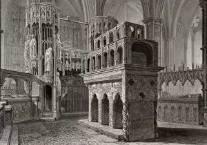 Keux Gallery: Edward the Confessors mausoleum, in the kings chapel, Westminster Abbey, London, c1818