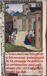 Edward III of England and Catherine Grandison. Miniature from Chroniques d' Edward III of England and Catherine Grandison. Miniature from Chroniques d'