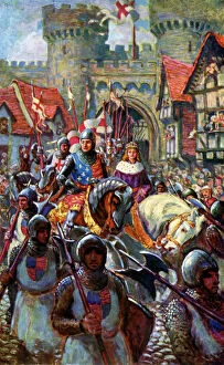 Images Dated 17th August 2007: Edward V rides into London with Duke Richard, 1483, (c1920). Artist: C I De Lacy