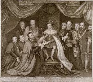 Charter Collection: Edward VI signing a charter giving Bridewell to the City of London for a workhouse, 1552 (1750)