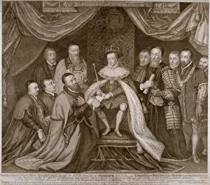 Charter Prints: Edward VI signing a charter giving Bridewell to the City of London for a workhouse