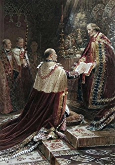 Oath Prints: Edward VII taking the oath, 1902. Creator: Unknown